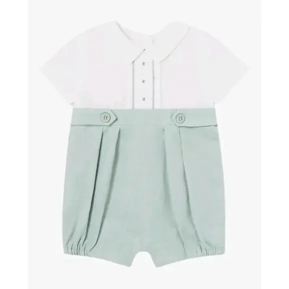 Mayoral 6-9 Month Baby Romper Lagoon Linen Cotton Blend Embroidery Buttons - Picture 1 of 7